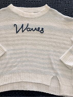 Vintage Havana Crewneck Sweater with Navy 'Waves' Embroidery